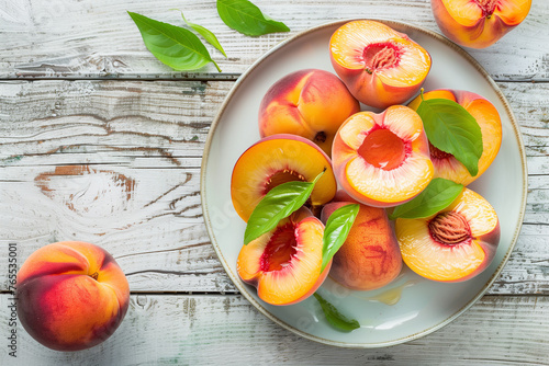 fresh peaches on a table.AI generated