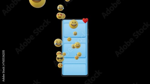 Phone Emojis: Animated Happy Faces and Love Hearts Floating in the Air