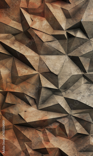 Geometric pattern of tetrahedrons with copper and bronze textures.