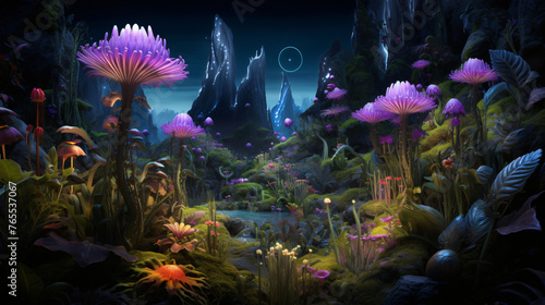 An alien planet with strange plants and creatures. © Little