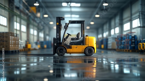 Ready forklift in industrial warehouse photo