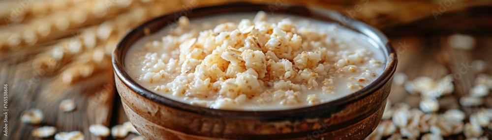 Wholegrain puffed wheat cereal in a bowl with milk for a nutritious breakfast.