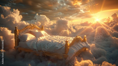 A lavish golden bed basks i...
