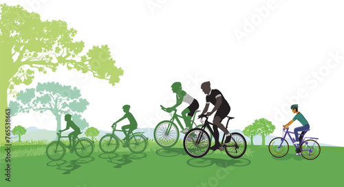 Radfahren mit der Familie in der Natur in der Freizeit Illustration