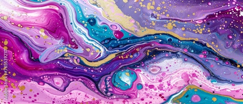  An abstract painting composed of purple, blue, and yellow hues, featuring drip art at the bottom of the image