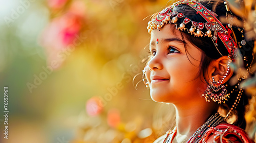 Indian little girl celebrating Diwali festival.