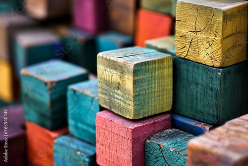 Close up of colorful wooden cubes. Equity diversity and inclusion concept. High quality photo