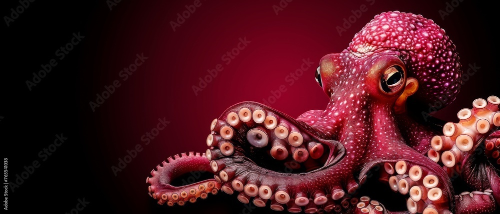 Fototapeta premium Octopuses on black background, one with red light center, other with orange color