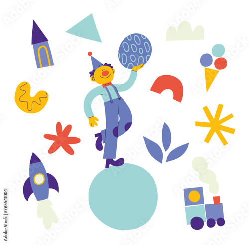 Clown playing with shapes