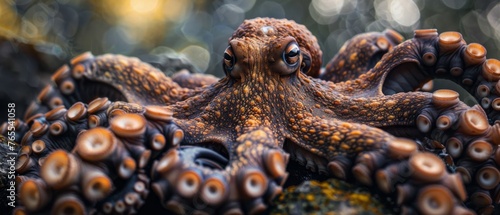  Octopus head on rock with blurry background