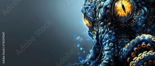  A macro image of an octopus with a clock attached to its forehead and droplets of water falling from its eyes photo