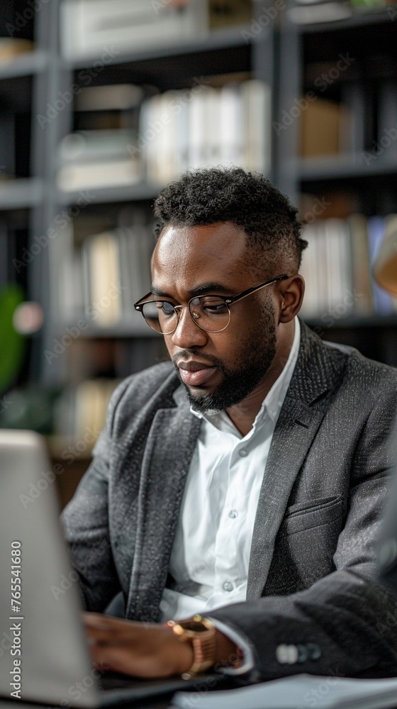 Focused professional on laptop, digital checklist screen, overtheshoulder, vibrant office, clear details Focused professional on laptop, digital checklist screen, overtheshoulder, vibrant office, clear details