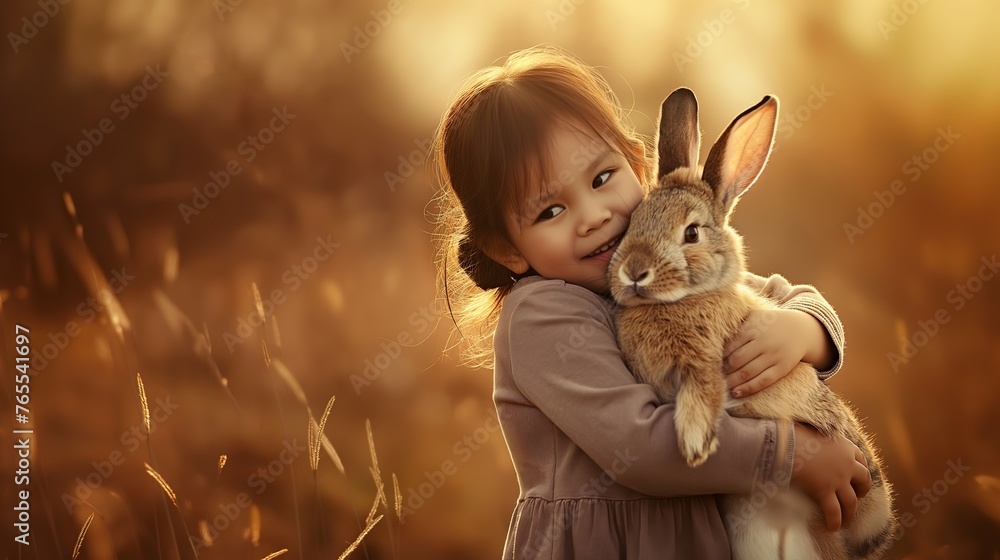 cute child hugging a rabbit cute child hugging a rabbit