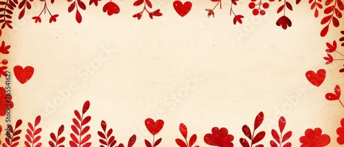  a picture of red hearts on a white background with red leaves and borders