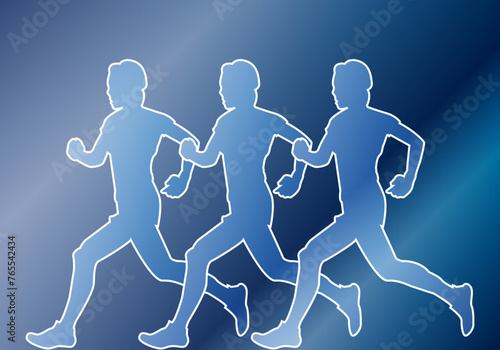 Fondo azul de atletas corriendo en una maratón. 