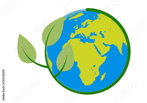 Planeta tierra rodeado por brote de una planta. 