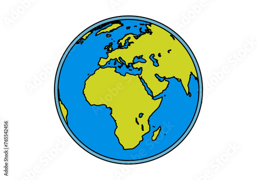 Planeta tierra con trazado negro en fondo blanco.