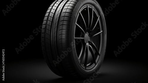 Car tire isolated on black background Modern photo