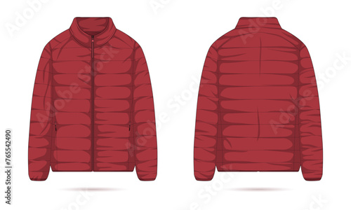 Warm jacket mockup. Puffer jacket template front and back view