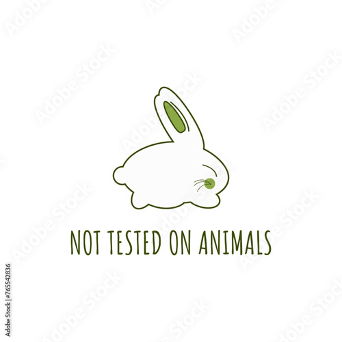 Symbol, sign of not tested on animals. Green rabbit, concept of ethical cosmetics, cruelty free. Vector eps 10, isolated on white background.