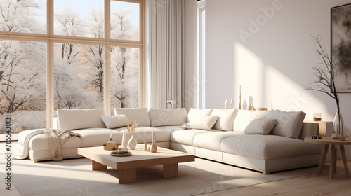 Cozy modern bright light living room with sofa