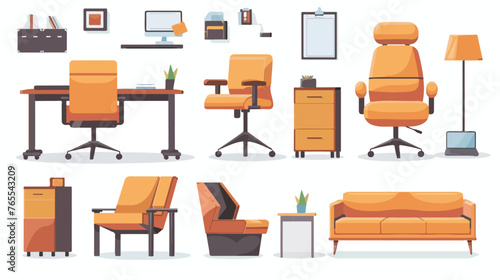 Stylish Office Furniture Set flat vector 