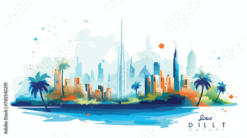 Stylized Dubai landscape with spots and splashes 