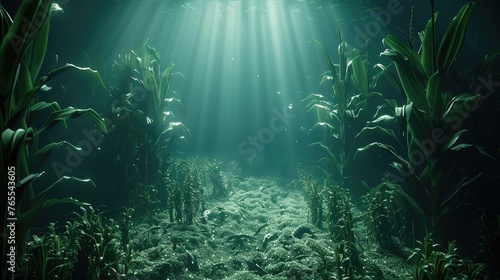 Deep Sea Corn Maze  An Underwater Labyrinth Shrouded in Dim Light and Mystery