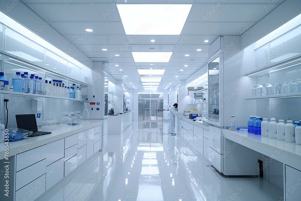 spacious and bright biotechnology laboratory, with high-end instruments, researchers at work.Science lab concept. spacious and bright biotechnology laboratory, with high-end instruments, researchers at work.Science lab concept.