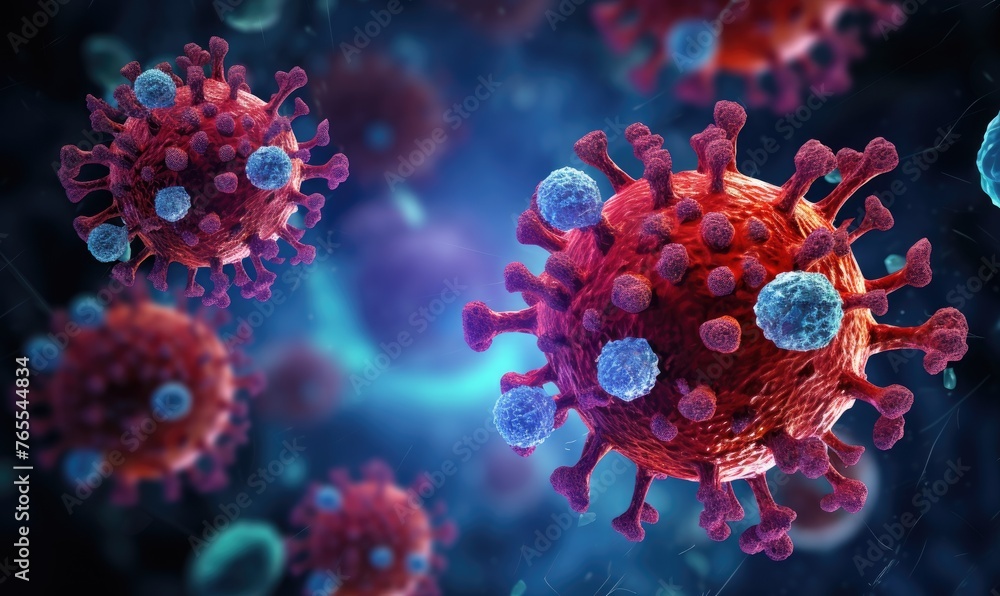 Virus theme, microscopic view of floating virus cells. banner, wallpaper Virus theme, microscopic view of floating virus cells. banner, wallpaper