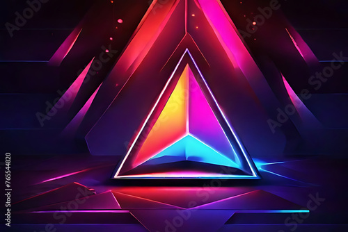 abstract background with triangles, neon glowing background, AI Generative © Shahadat