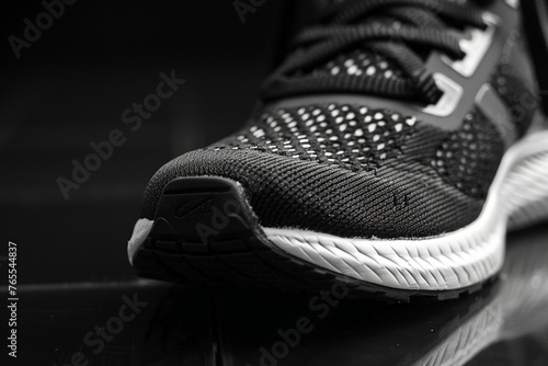 close up view of nice sport shoe on black and white photo