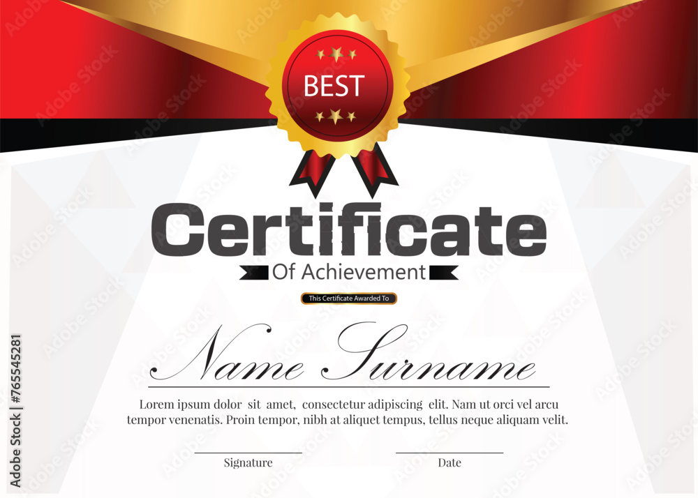 Fototapeta premium certificate new template diploma design with red golden gradients colors 