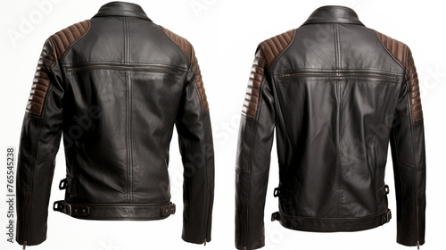shots of leather jackets for website display, capturing both front and back views against a white background сreated with Generative Ai