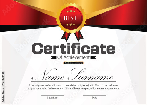 certificate new template diploma design with red  golden gradients colors 