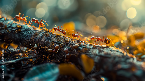 The ants are dragging a branch. photo