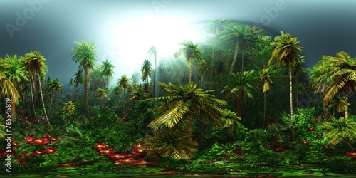 Jungle in the morning  HDRI  environment map   Round panorama  spherical panorama  equidistant projection  panorama 360  3d rendering