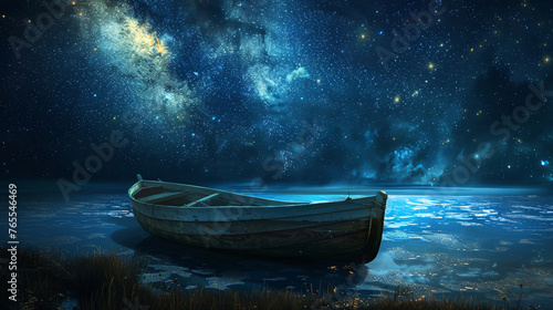 Fantasy boat in a starry night ..