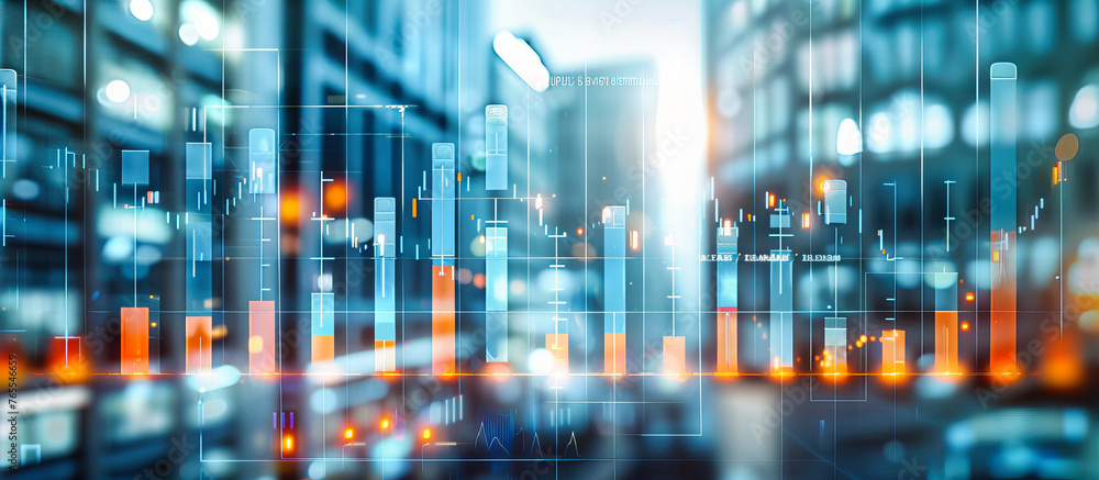 Obraz premium Business and Financial Concept in Global Market, Technology and Economic Analysis with City Background