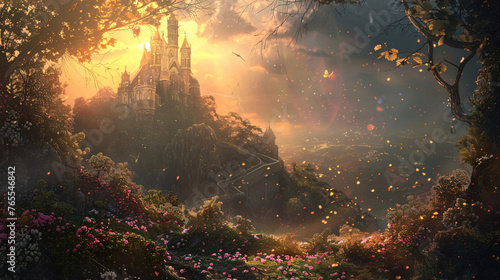 Fantasy dream world fairytale background digital art .