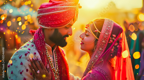 Young Indian couple celebrating traditional festival.