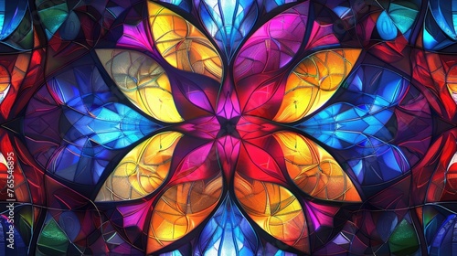 Fractal Symmetry Design: Intricate Stained Glass Art Abstract Background