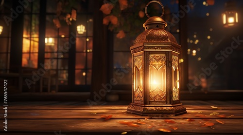 A Lantern with an Intricately Carved Wooden Base