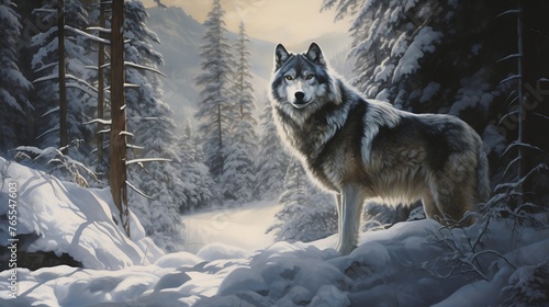 An ultra-detailed portrayal of a solitary wolf in the darkness of night.