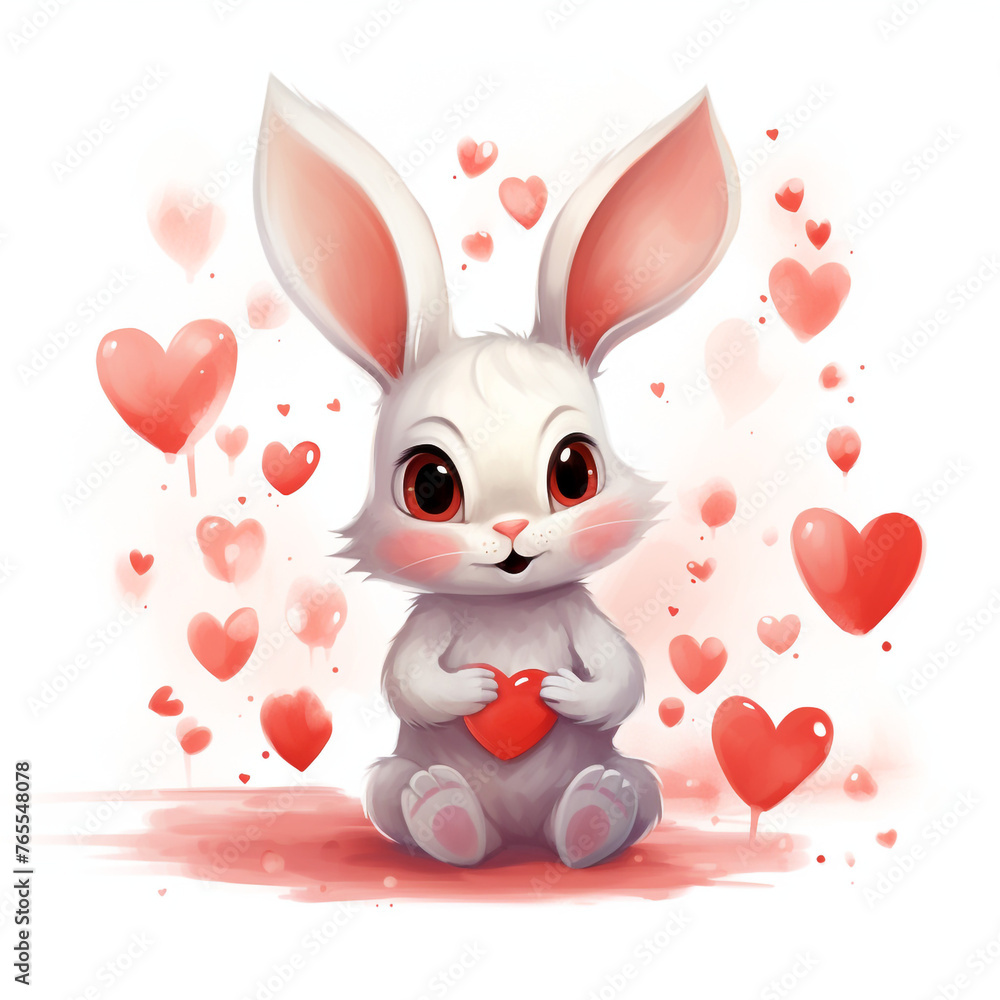 Cute baby rabbit with many heart shapes,oilpainting,clipart,hand drawing style сreated with Generative Ai Cute baby rabbit with many heart shapes,oilpainting,clipart,hand drawing style сreated with Generative Ai
