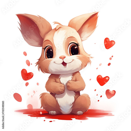 Cute baby rabbit with many heart shapes,oilpainting,clipart,hand drawing style сreated with Generative Ai