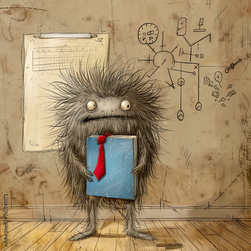 Woolly monster in office with clipboard photo