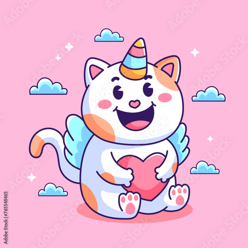 Cute cat unicorn cartoon vector