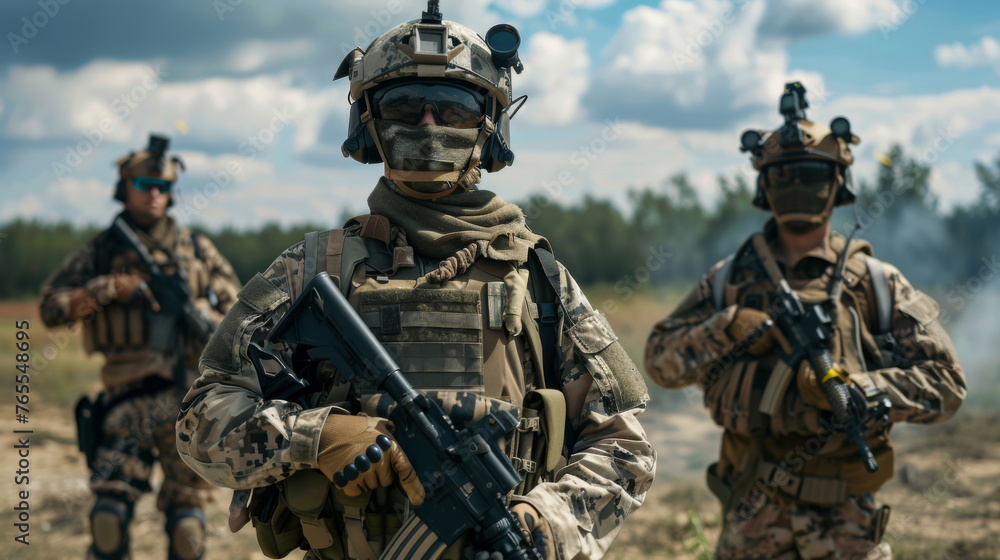 Fototapeta premium Several soldiers fully equipped