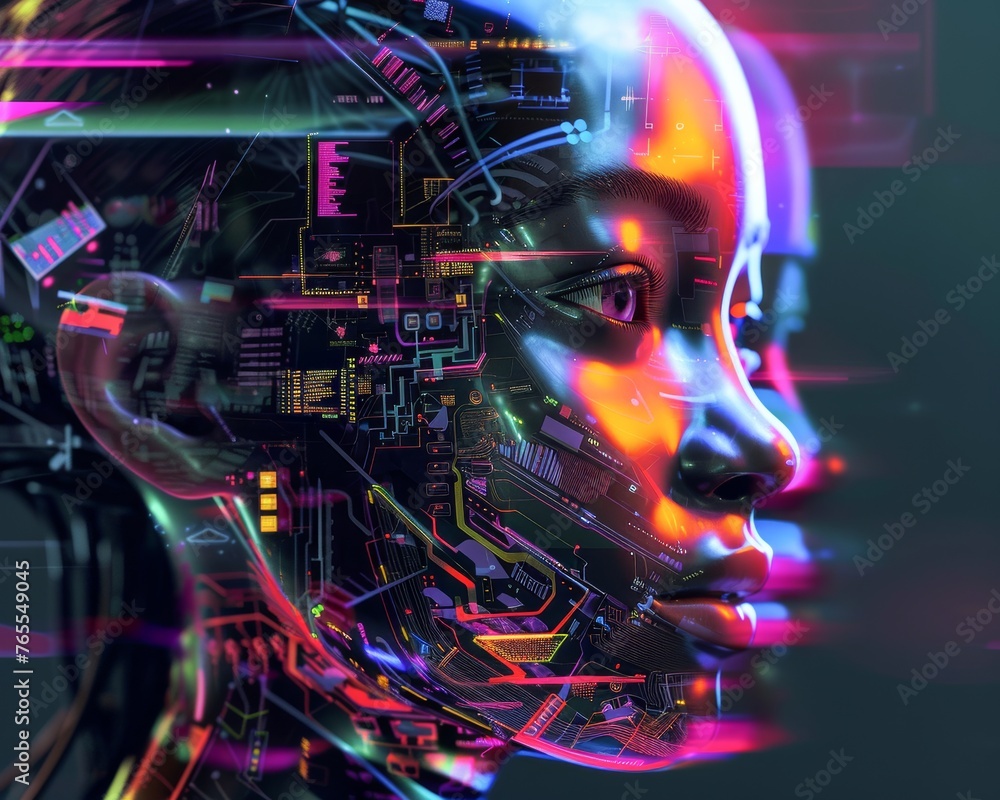 Youthful innocence portrayed through binary art of a childs face 3d render Youthful innocence portrayed through binary art of a childs face 3d render